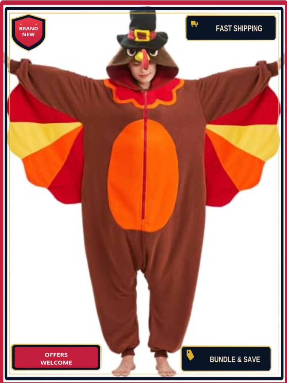Adult Turkey Onesie Fleece Cosplay Pajama Halloween Thanksgiving Costume